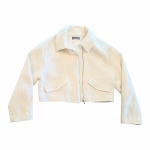 Mint Velvet, NWOT Cropped Boucle, Zip-Up Jacket, Cream, Sz M